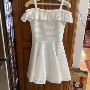 DAVID CHARLES WHITE OFF SHOULDER RUFFLES DRESS